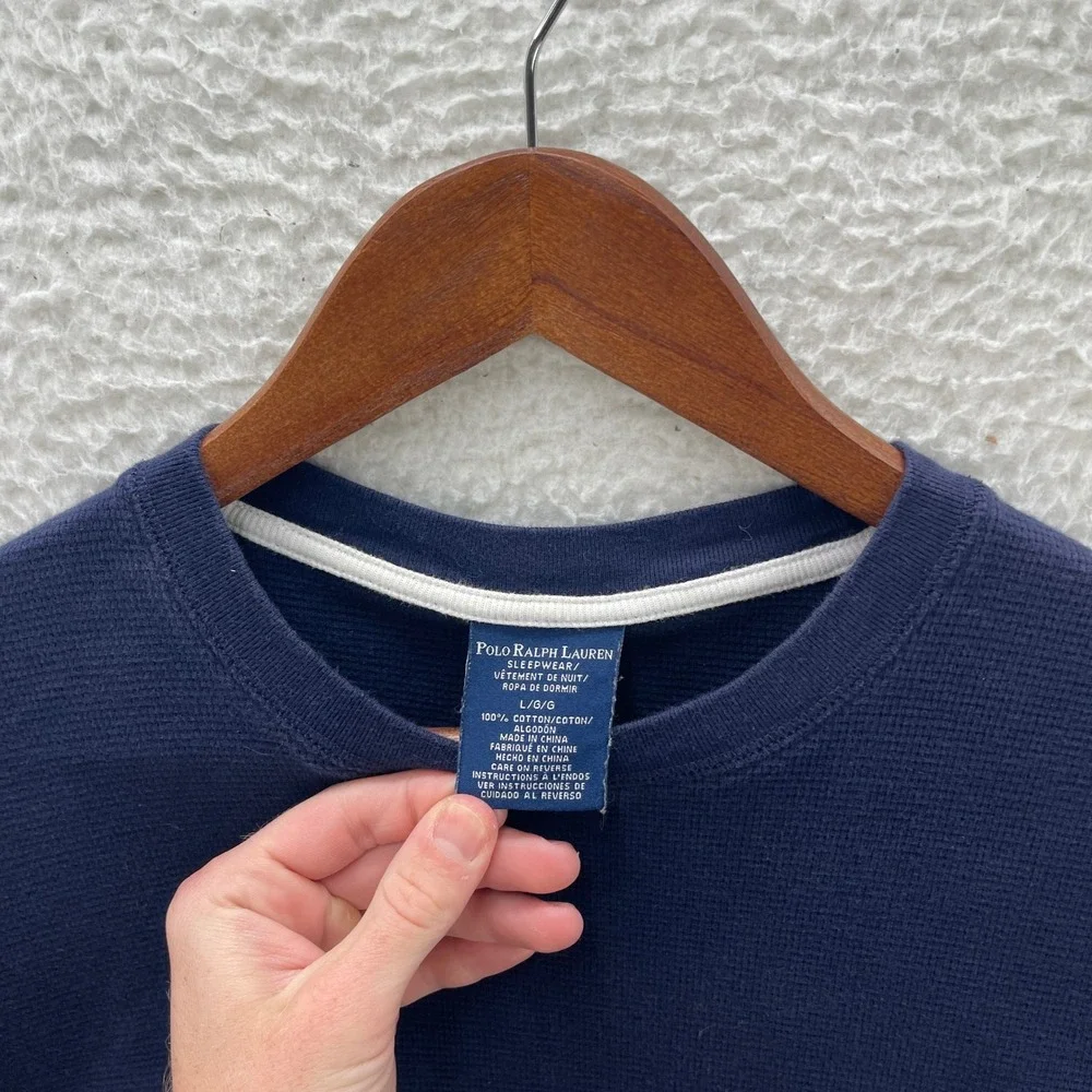 Polo Ralph Lauren Shirt Mens Large Blue Thermal Waffle Knit Long Sleeve Outdoor